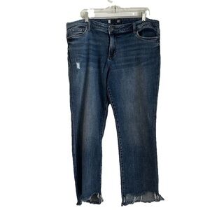 KUT Reese Ankle Straight Jeans 16 High Rise Raw Hem Stretch Distressed